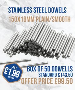 150x16mm Box of 50 Dowels (Plain)